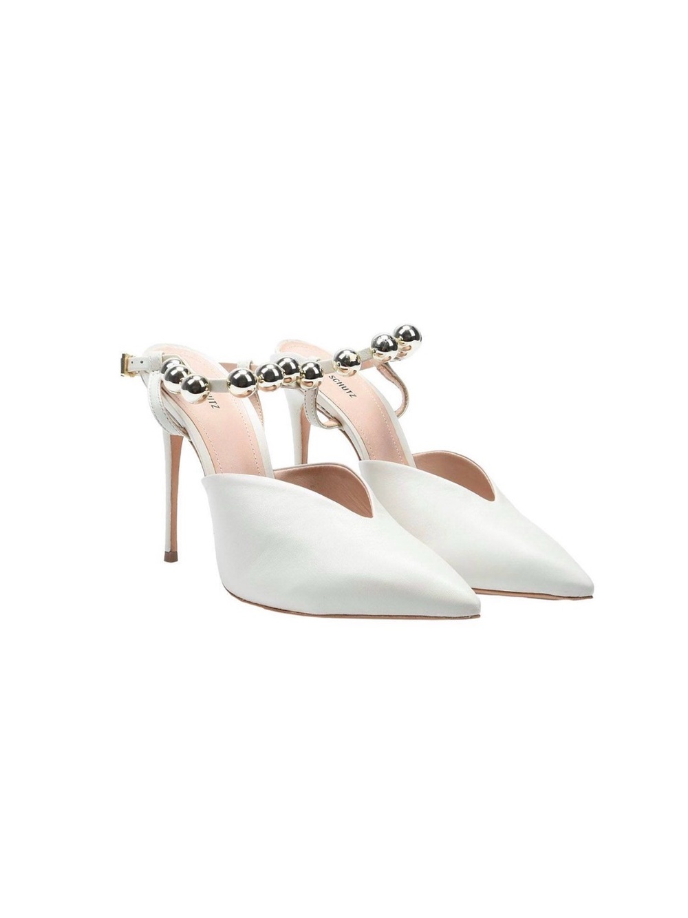 Shutz Brand White Beaded Strap Pointed-Toe Stiletto Pumps